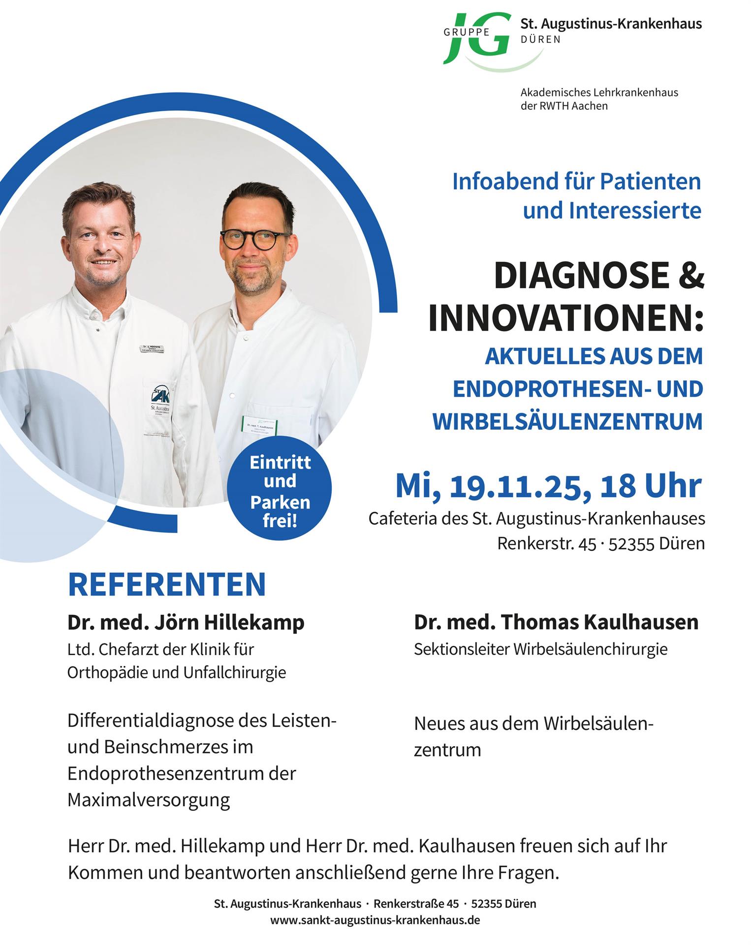 Infoabend zu Leisten-, Beinschmerz und Wirbelsäule am 19.11.2025 im St. Augustinus-Krankenhaus 
