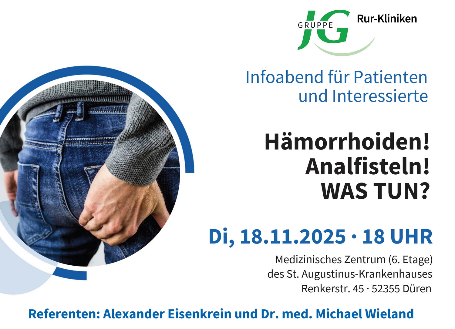 Infoabend zum Thema „Hämorrhoiden! Analfisteln! Was tun?“ im St. Augustinus-Krankenhaus am 18. November 2025 um 18 Uhr