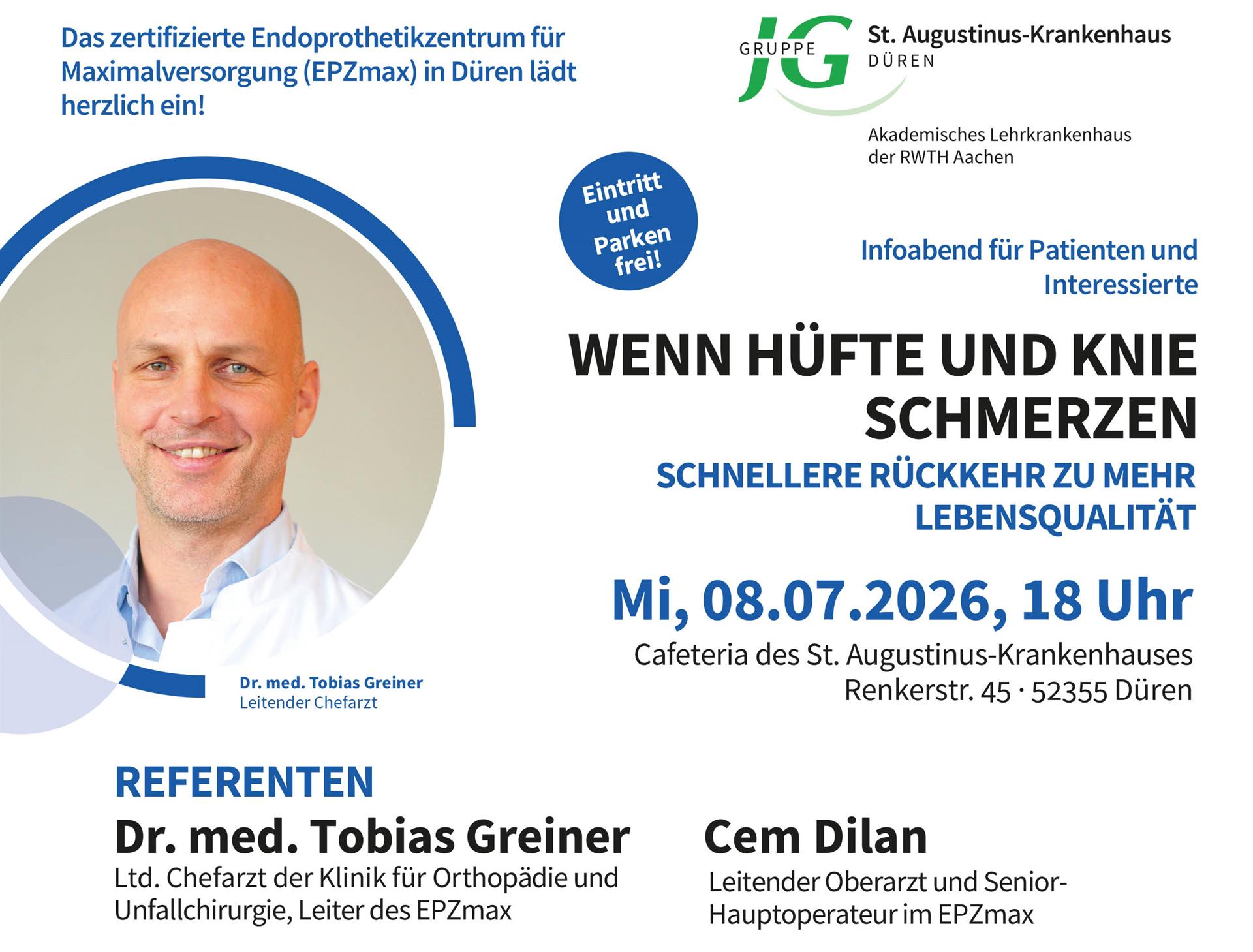 „Wenn Hüfte und Knie schmerzen“ – EPZmax im St. Augustinus-Krankenhaus lädt zum Patientenabend ein